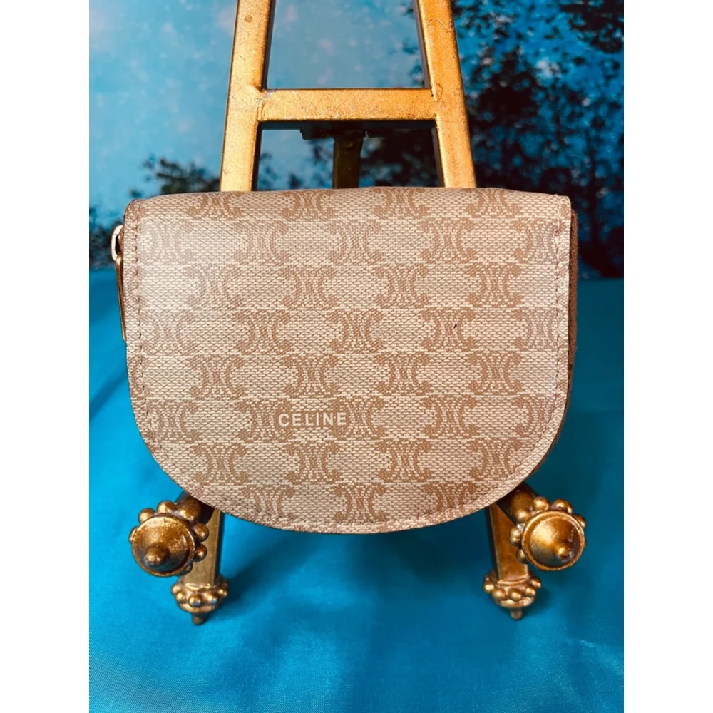 Celine Coin Purse Small Mini Bag Tan & Beige Zip EUC - Picture 3 of 11